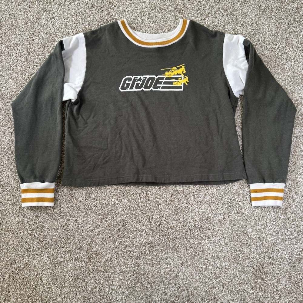 G.I.Joe Womens Size L Green Graphic Print Cropped Long Sleeve‎ Sweater